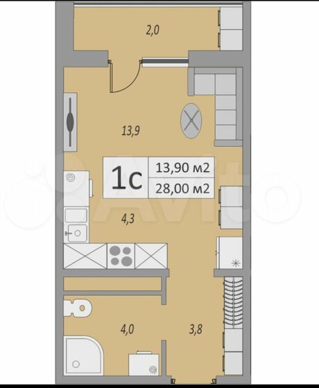 28 м², квартира-студия 2 350 000 ₽ - изображение 1