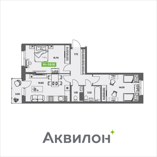 60 м², 2-комнатная квартира 6 626 044 ₽ - изображение 1