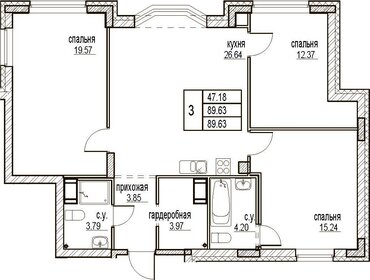 Квартира 89,6 м², 3-комнатная - изображение 1