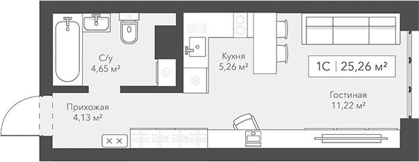 Квартира 25,3 м², студия - изображение 1