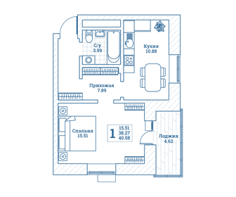 Квартира 40,6 м², 1-комнатная - изображение 1