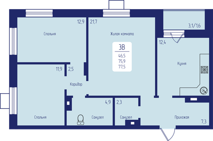 77,3 м², 3-комнатная квартира 10 783 350 ₽ - изображение 13