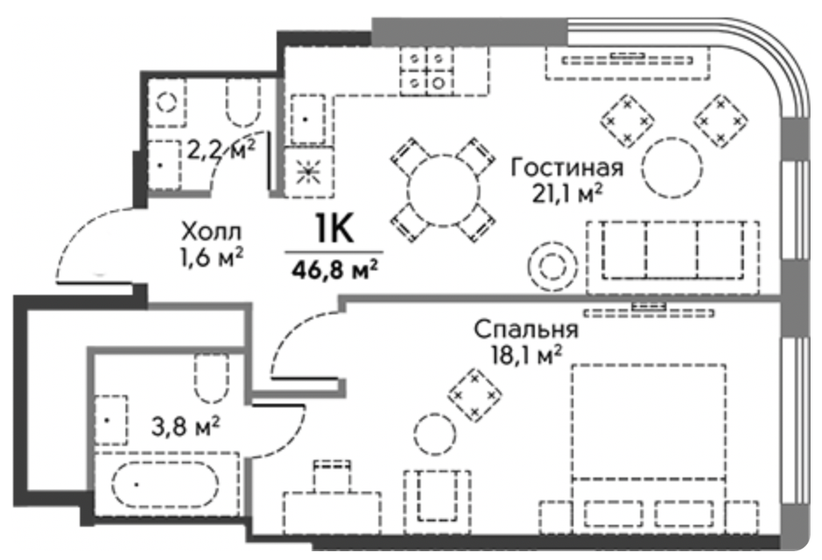 46,8 м², 1-комнатная квартира 29 652 200 ₽ - изображение 46
