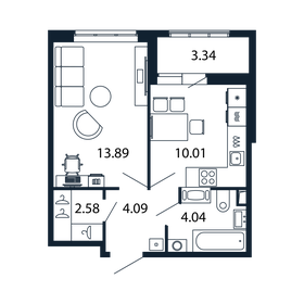 Квартира 34 м², 1-комнатная - изображение 1