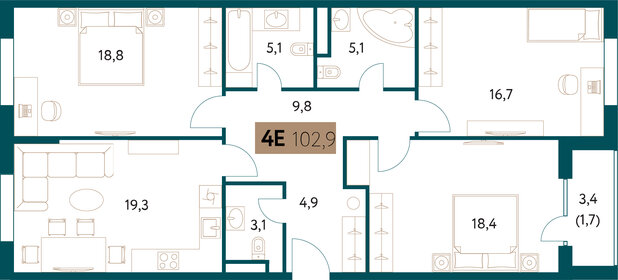 100,5 м², 4-комнатная квартира 55 801 772 ₽ - изображение 29