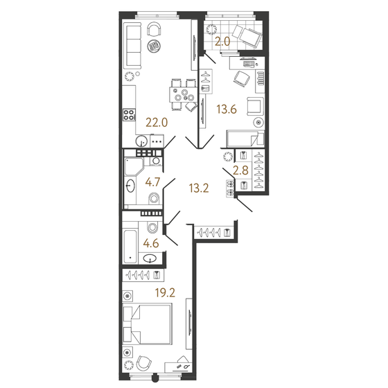 80,1 м², 2-комнатная квартира 33 489 132 ₽ - изображение 1