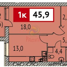 Квартира 45,9 м², 1-комнатная - изображение 3