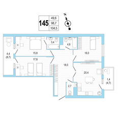 Квартира 104,5 м², 3-комнатная - изображение 1
