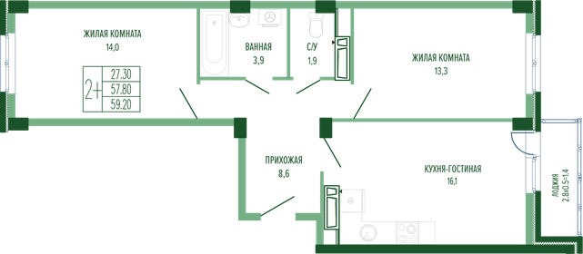 60 м², 2-комнатная квартира 16 377 000 ₽ - изображение 21