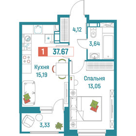 Квартира 37,7 м², 1-комнатная - изображение 1