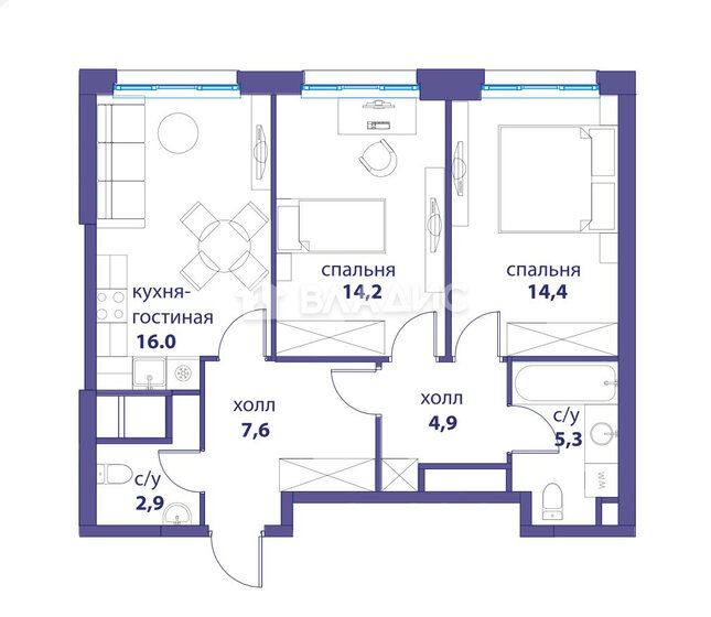 65,1 м², 2-комнатная квартира 29 300 000 ₽ - изображение 51