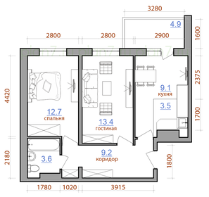 Квартира 56,6 м², 2-комнатная - изображение 1