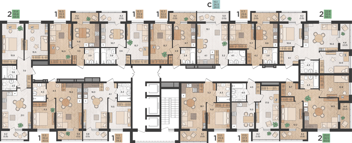 59,3 м², 2-комнатная квартира 6 500 000 ₽ - изображение 70