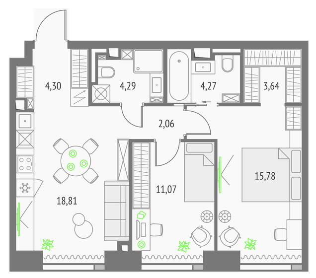 64,2 м², 2-комнатная квартира 27 128 084 ₽ - изображение 14