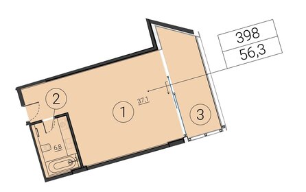 Квартира 56,3 м², 1-комнатные - изображение 1
