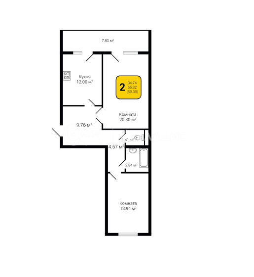 69,2 м², 2-комнатная квартира 6 922 000 ₽ - изображение 26