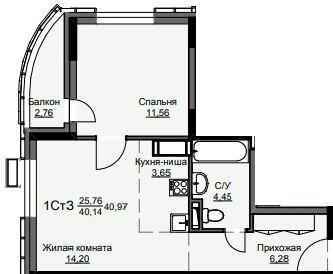 Квартира 41 м², 1-комнатная - изображение 1