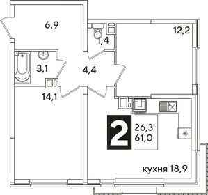 61 м², 2-комнатная квартира 10 583 500 ₽ - изображение 10