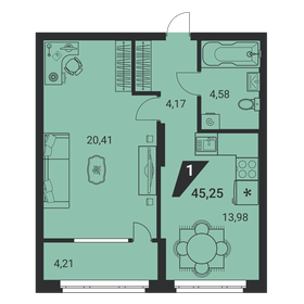 45,6 м², 1-комнатная квартира 6 703 200 ₽ - изображение 48