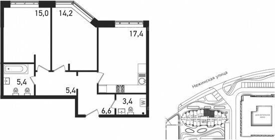 Квартира 71 м², 2-комнатная - изображение 1