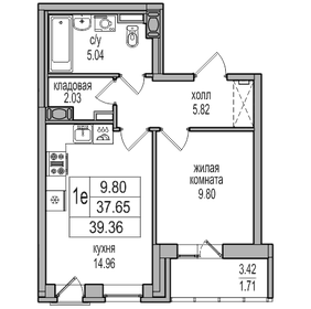 Квартира 37,7 м², 1-комнатная - изображение 1