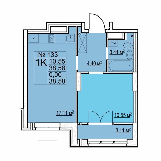 38,6 м², 1-комнатная квартира 5 910 000 ₽ - изображение 1