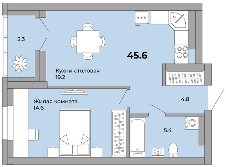 45,6 м², 1-комнатная квартира 6 703 200 ₽ - изображение 1