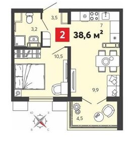 Квартира 38,6 м², 2-комнатная - изображение 1