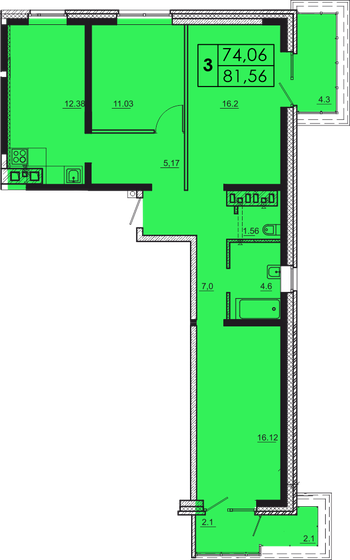 82,6 м², 3-комнатная квартира 7 430 400 ₽ - изображение 1