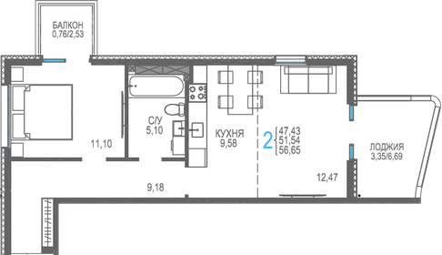 Квартира 51,5 м², 2-комнатная - изображение 1