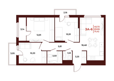 69,9 м², 3-комнатная квартира 6 180 000 ₽ - изображение 32