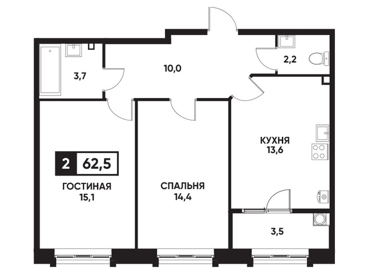 62,5 м², 2-комнатная квартира 5 818 750 ₽ - изображение 1