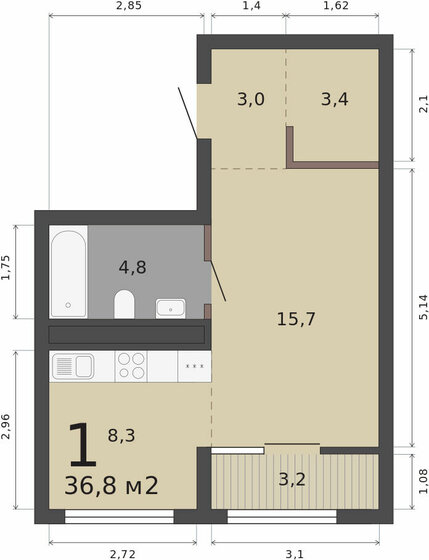 36,8 м², 1-комнатная квартира 5 520 000 ₽ - изображение 30