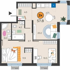 57,7 м², 2-комнатная квартира 7 836 884 ₽ - изображение 1