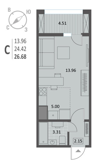 26,7 м², квартира-студия 4 402 200 ₽ - изображение 18