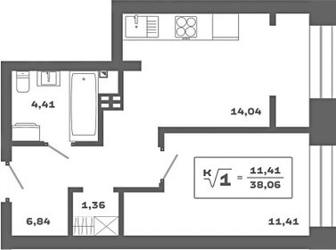 Квартира 38,1 м², 1-комнатная - изображение 1