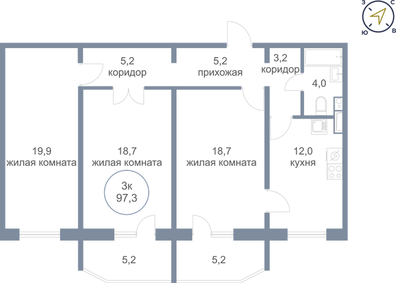 97,3 м², 3-комнатная квартира 9 050 000 ₽ - изображение 1