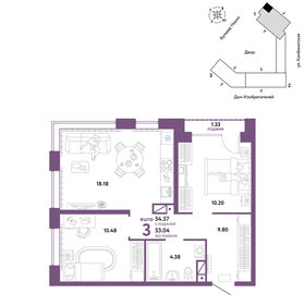 Квартира 54,4 м², 3-комнатная - изображение 1