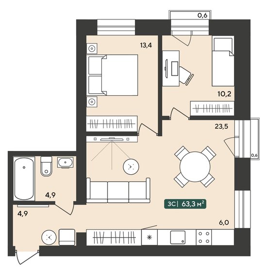 63,3 м², 3-комнатная квартира 5 310 000 ₽ - изображение 1