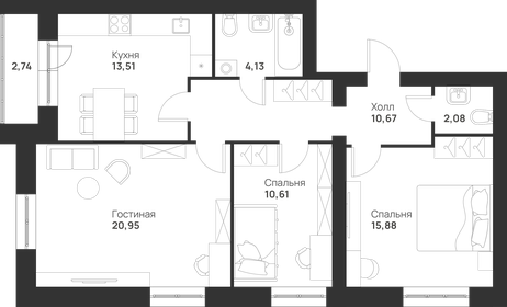 74,1 м², 3-комнатная квартира 6 300 000 ₽ - изображение 70