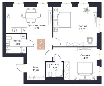 Квартира 70,8 м², 2-комнатная - изображение 1