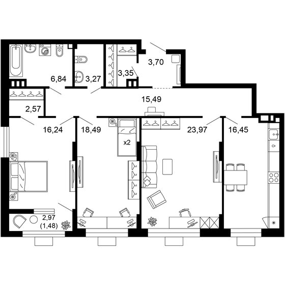 111,9 м², 3-комнатная квартира 17 724 960 ₽ - изображение 21
