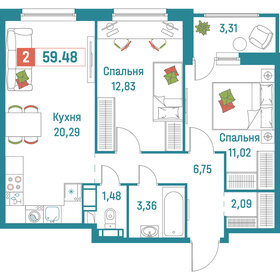 60,6 м², 2-комнатная квартира 11 701 860 ₽ - изображение 17