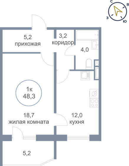 48,3 м², 1-комнатная квартира 4 500 000 ₽ - изображение 1