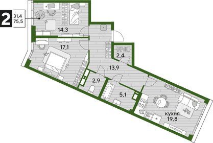 77 м², 2-комнатная квартира 15 750 000 ₽ - изображение 91