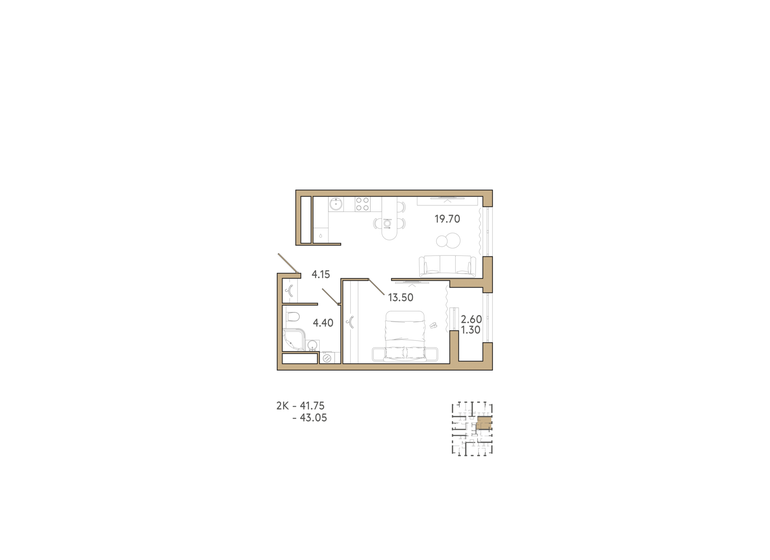 43,1 м², 2-комнатная квартира 5 596 500 ₽ - изображение 1