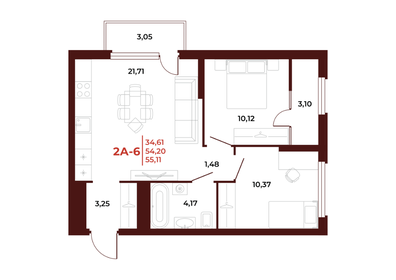 54,8 м², 2-комнатная квартира 6 304 300 ₽ - изображение 24