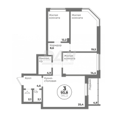 Квартира 93,8 м², 3-комнатная - изображение 2