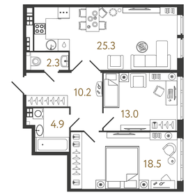 Квартира 74,2 м², 2-комнатная - изображение 1