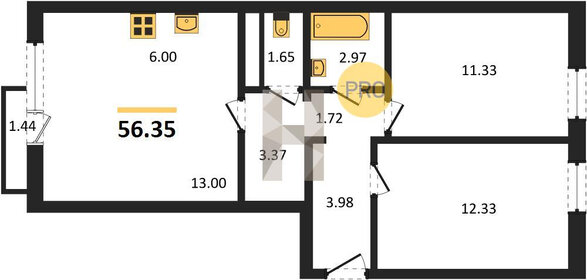 Квартира 56,8 м², 3-комнатная - изображение 1